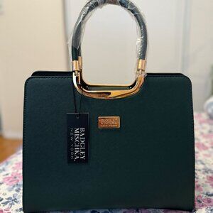 NWT Badgley Mischka Green Satchel With Gold Accents Handbag